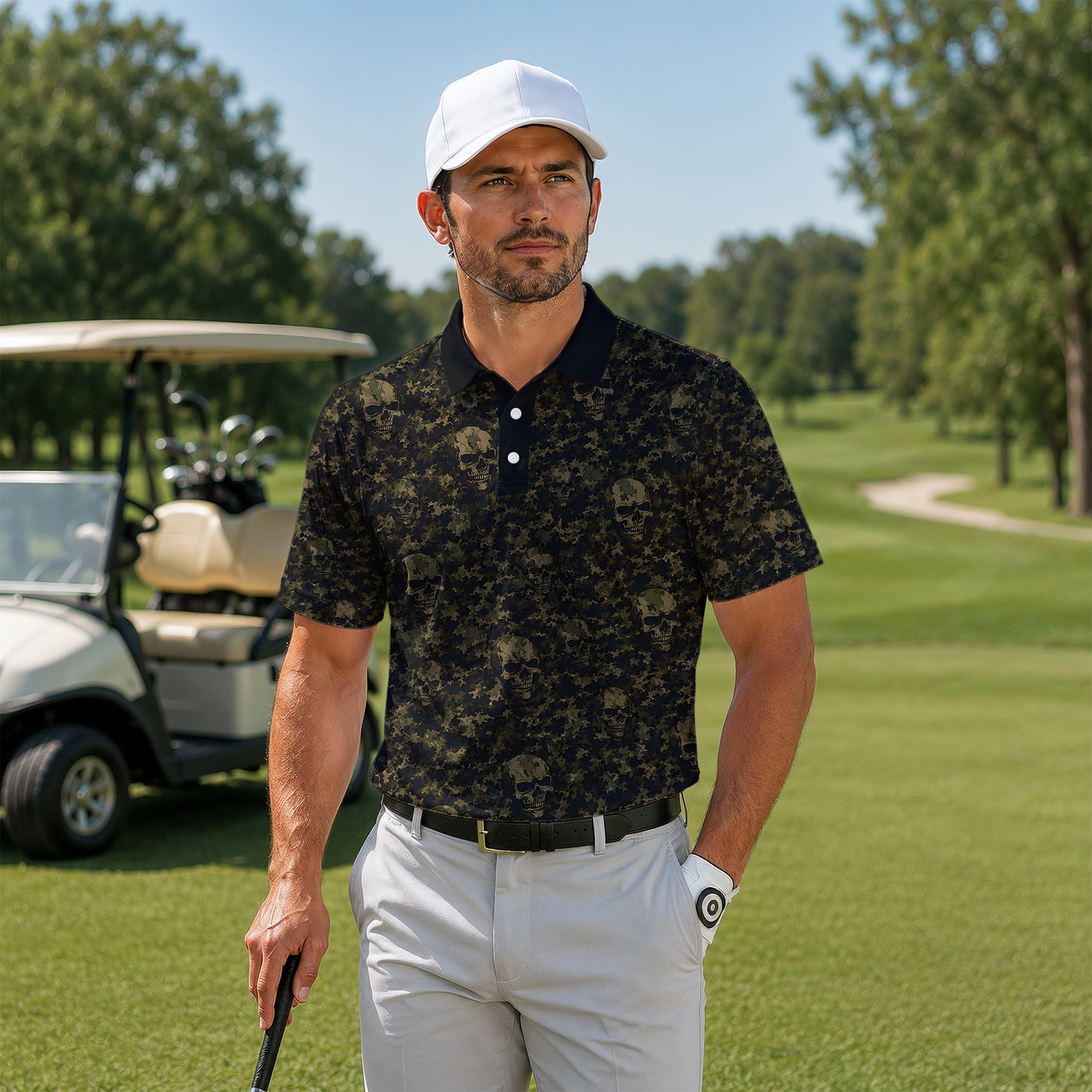 Camo Skull Seamles Pattern Men Golf Polo Shirt