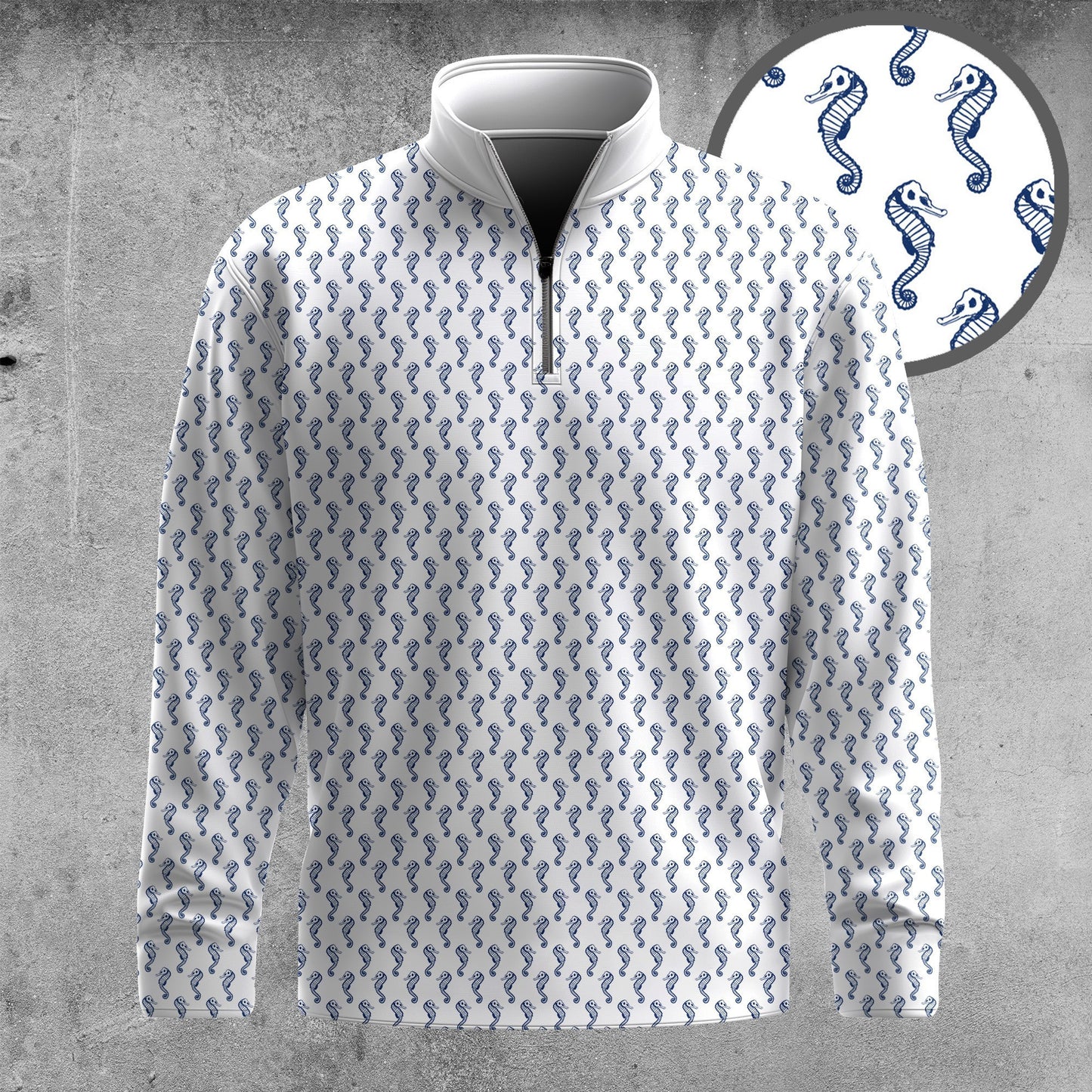 White Blue Seahorse 2026 Men Quarter-zip Pullover