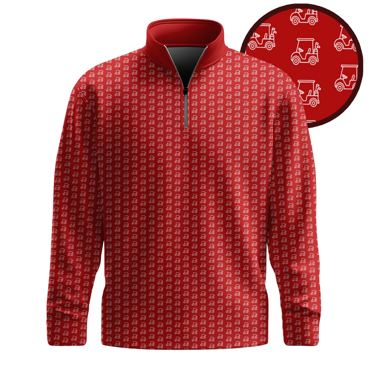 Red White Golf Cart Pattern Men Quarter-Zip Pullover