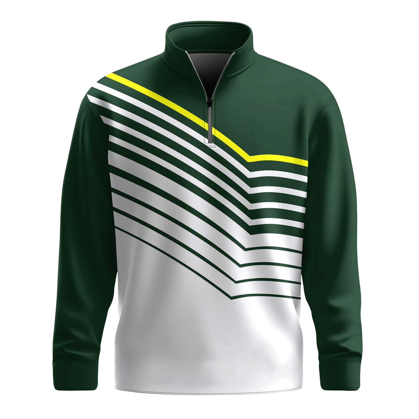 Green Yellow Sporty Line Men Quarter-zip Pullover
