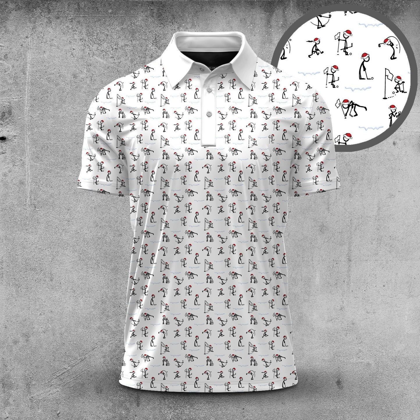 Christmas Stick Figures Play Golf Pattern Men Polo Shirt