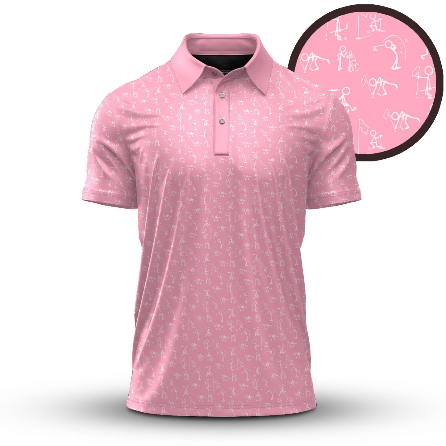 Stick Figures Pink White Men Polo Shirt