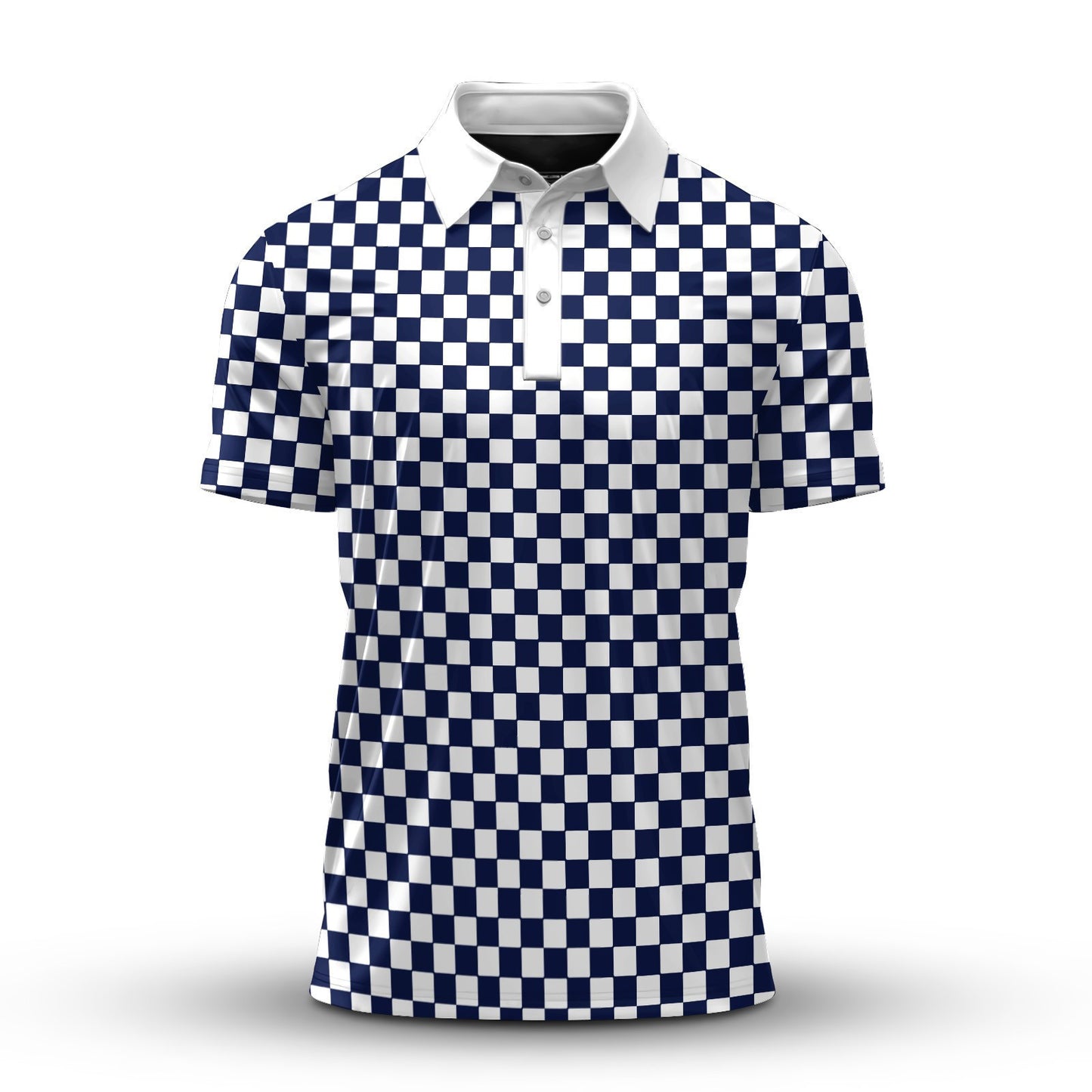White And Blue Chessboard Men Polo Shirt