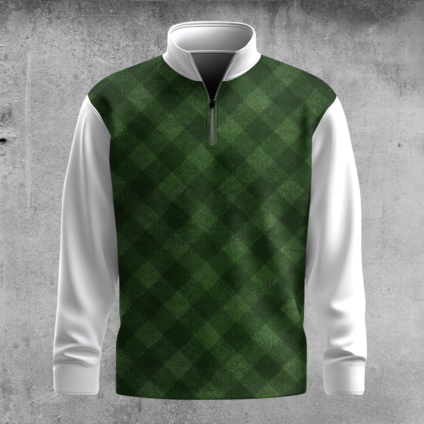Green Checkered Pattern Men Quarter-zip Pullover