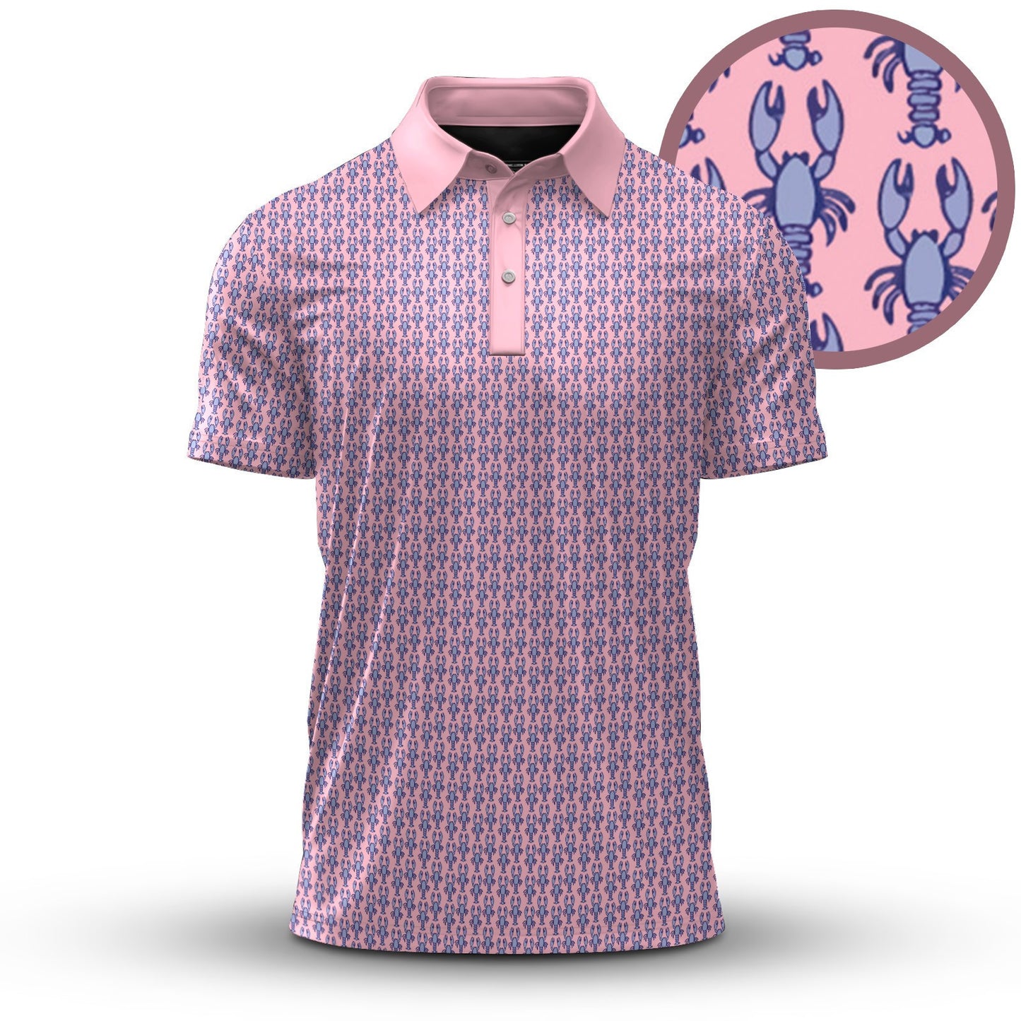 PINK Blue Lobster Pattern 2026 Men Polo Shirt