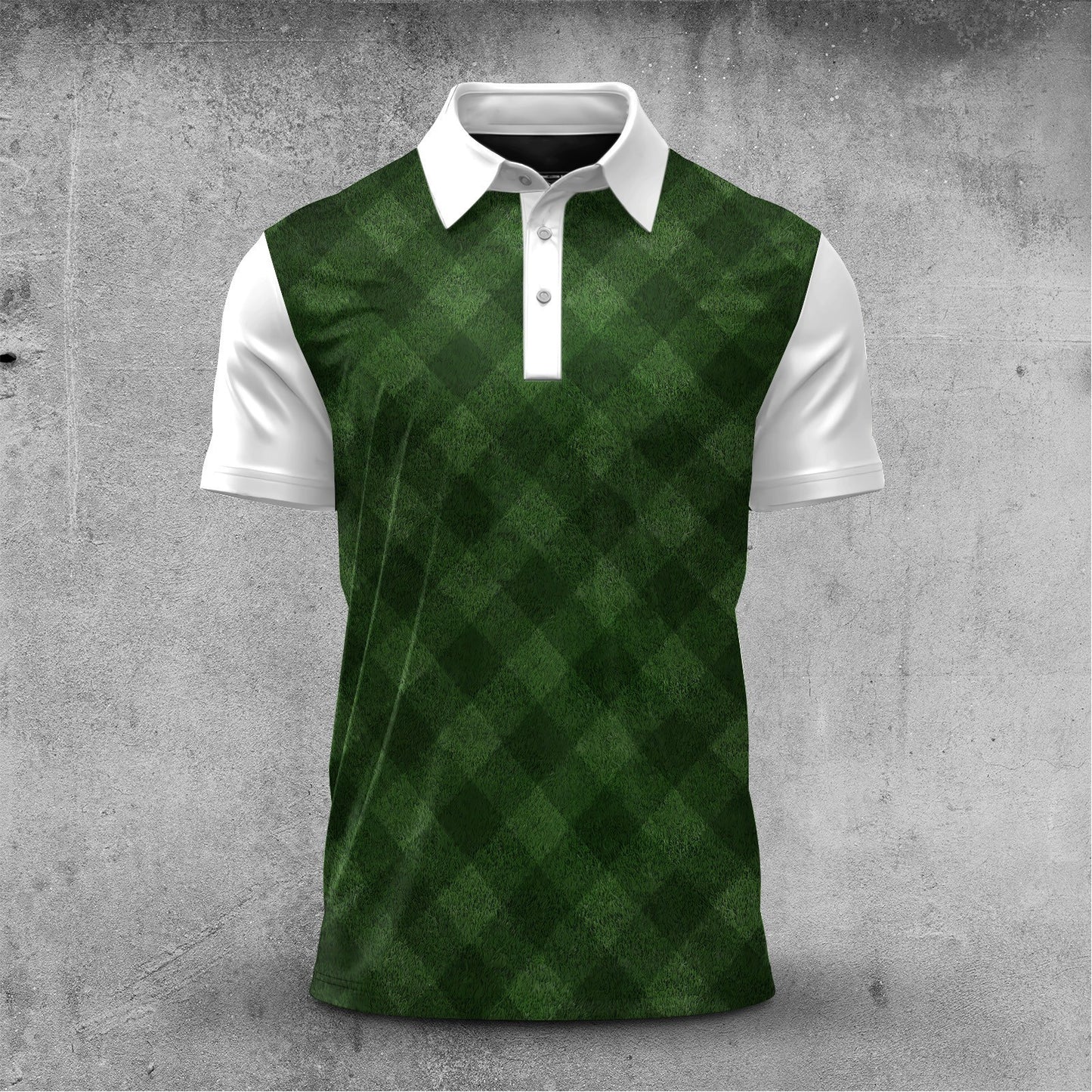 Green Checkered Pattern Men Polo Shirt