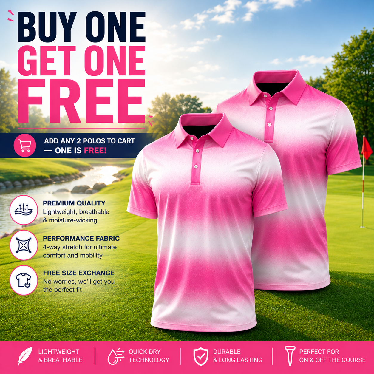 Ombre Pink White Men Polo Shirt