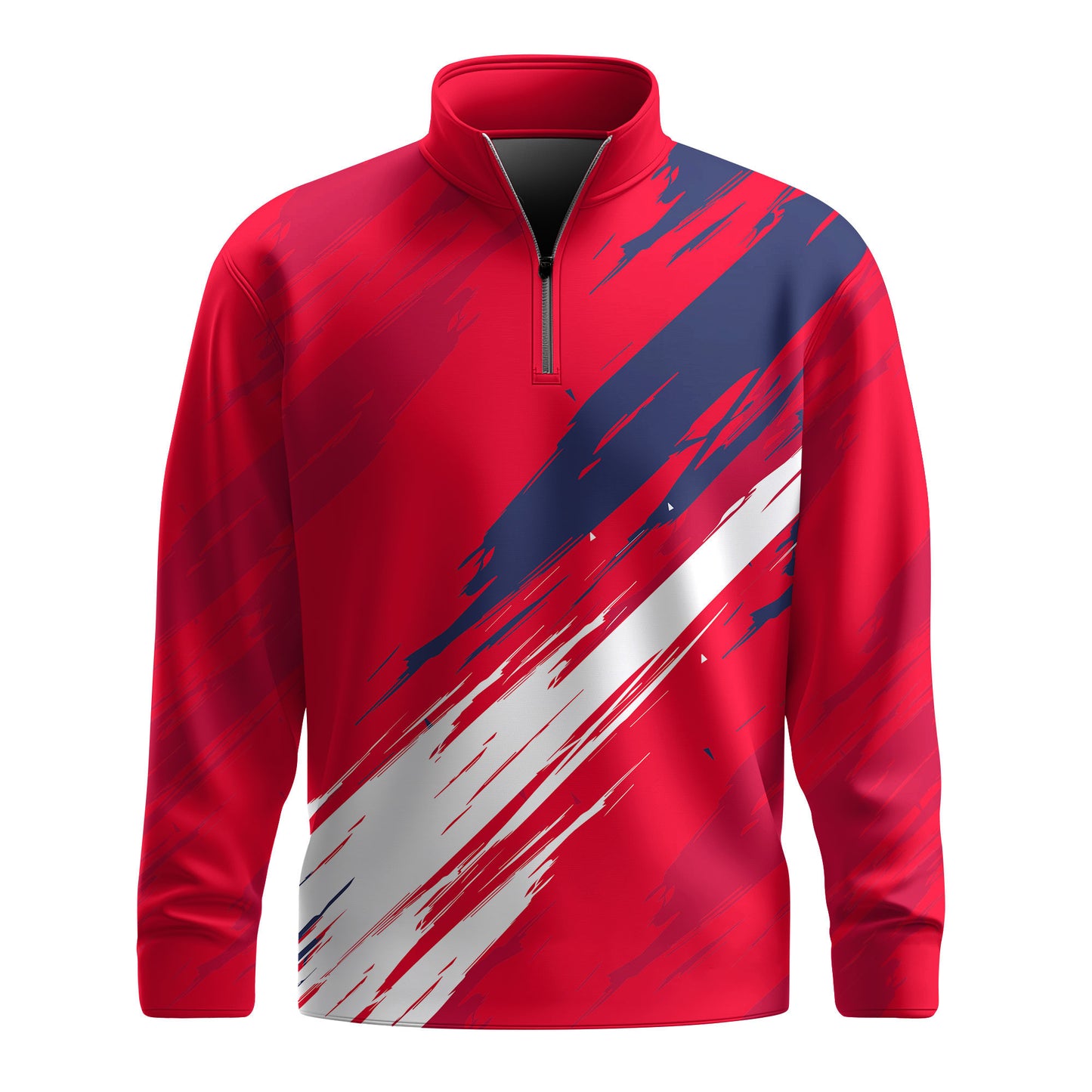 Red Sporty Pattern Blue White Men Quarter-zip Pullover
