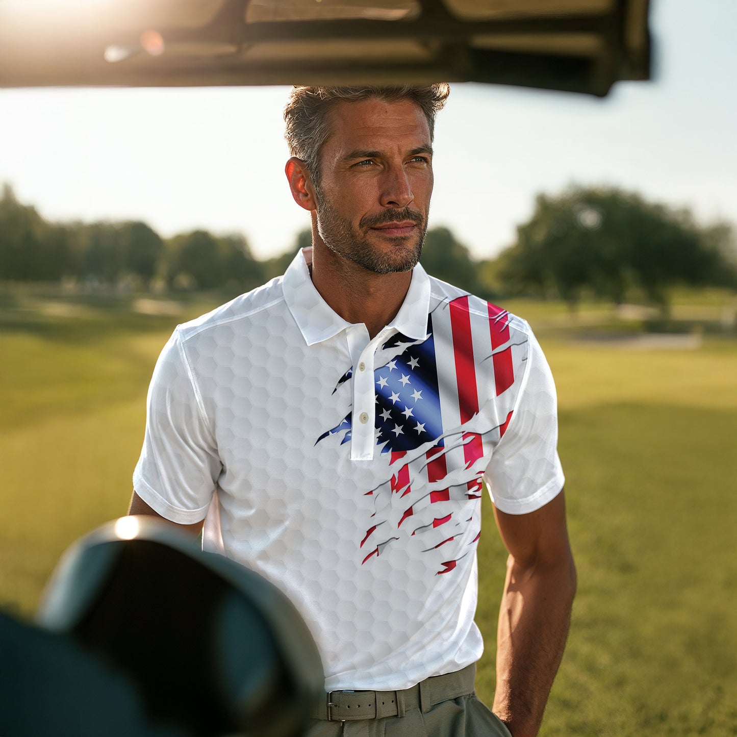 Golf Flag American 2027 Men Polo Shirt