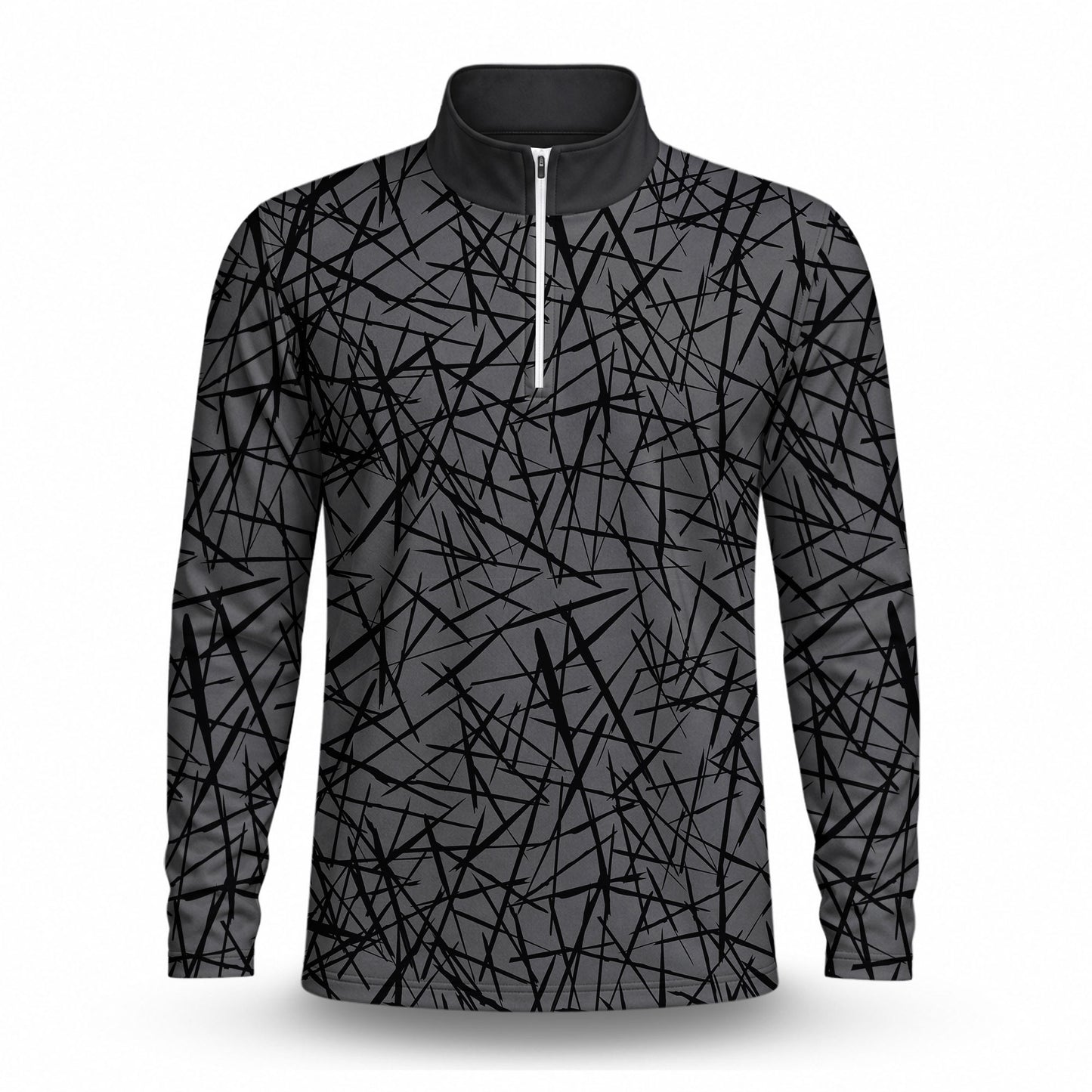 Black Grey 2027 Sporty Men Quarter-zip Pullover