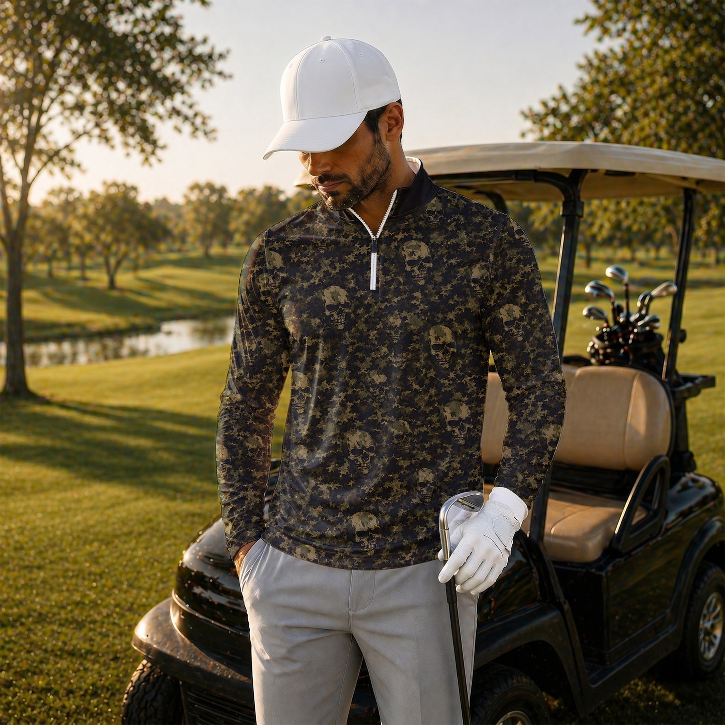 Camo Skull Seamles Pattern Men Quarter-zip Pullover