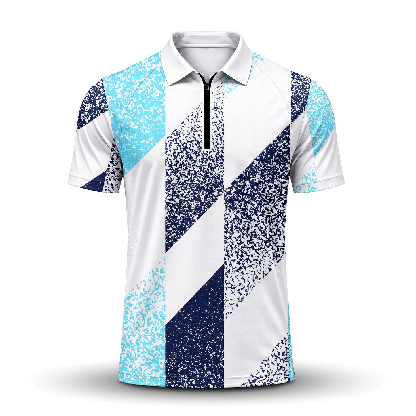 Cyan Dark Blue 2026 Men Zip Polo Shirt