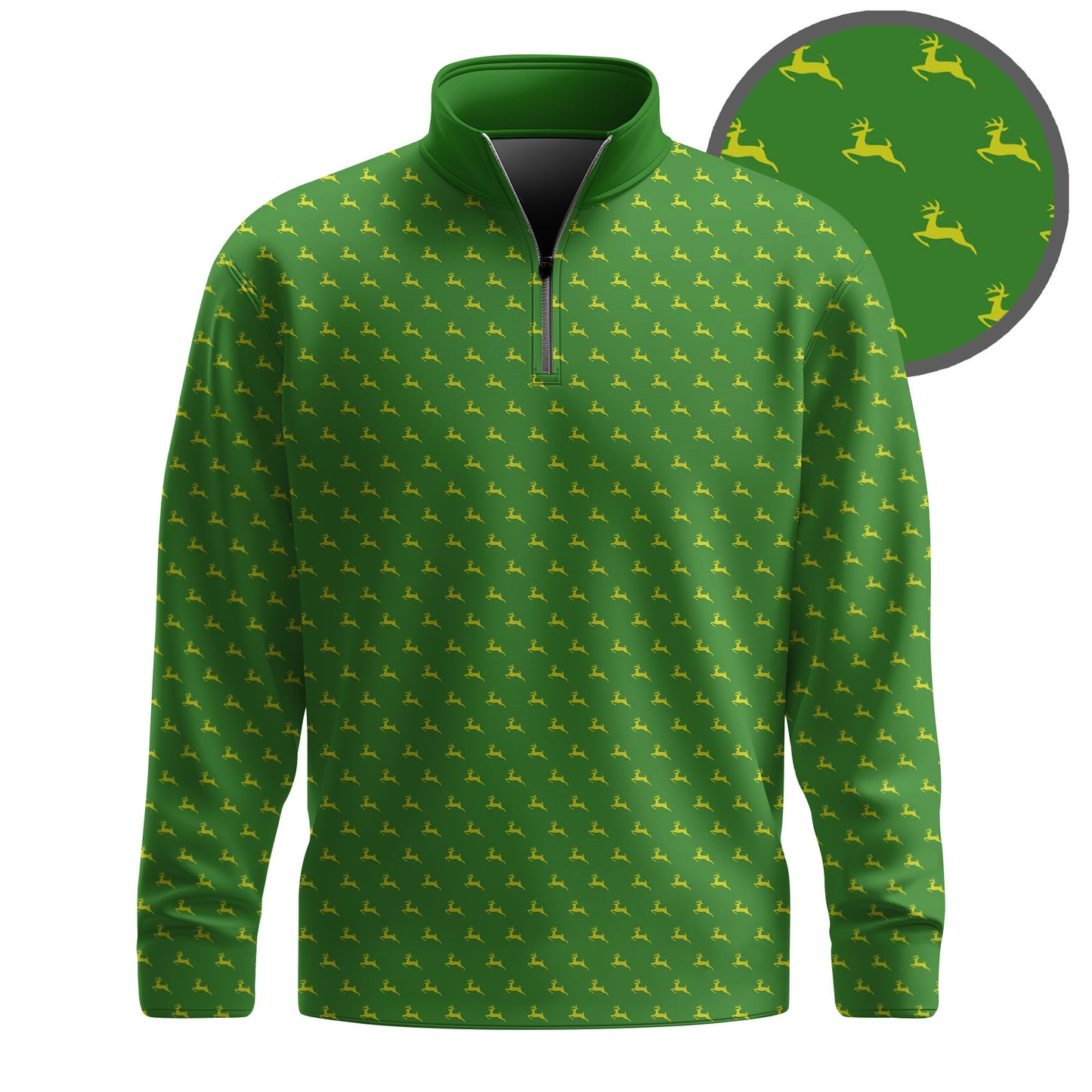 John Deere Pattern Green Sport Men Quarter-zip Pullover