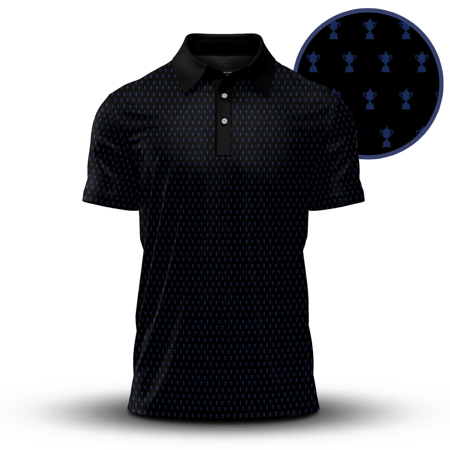 2027 Trophy Pattern Blue Black Men Polo Shirt