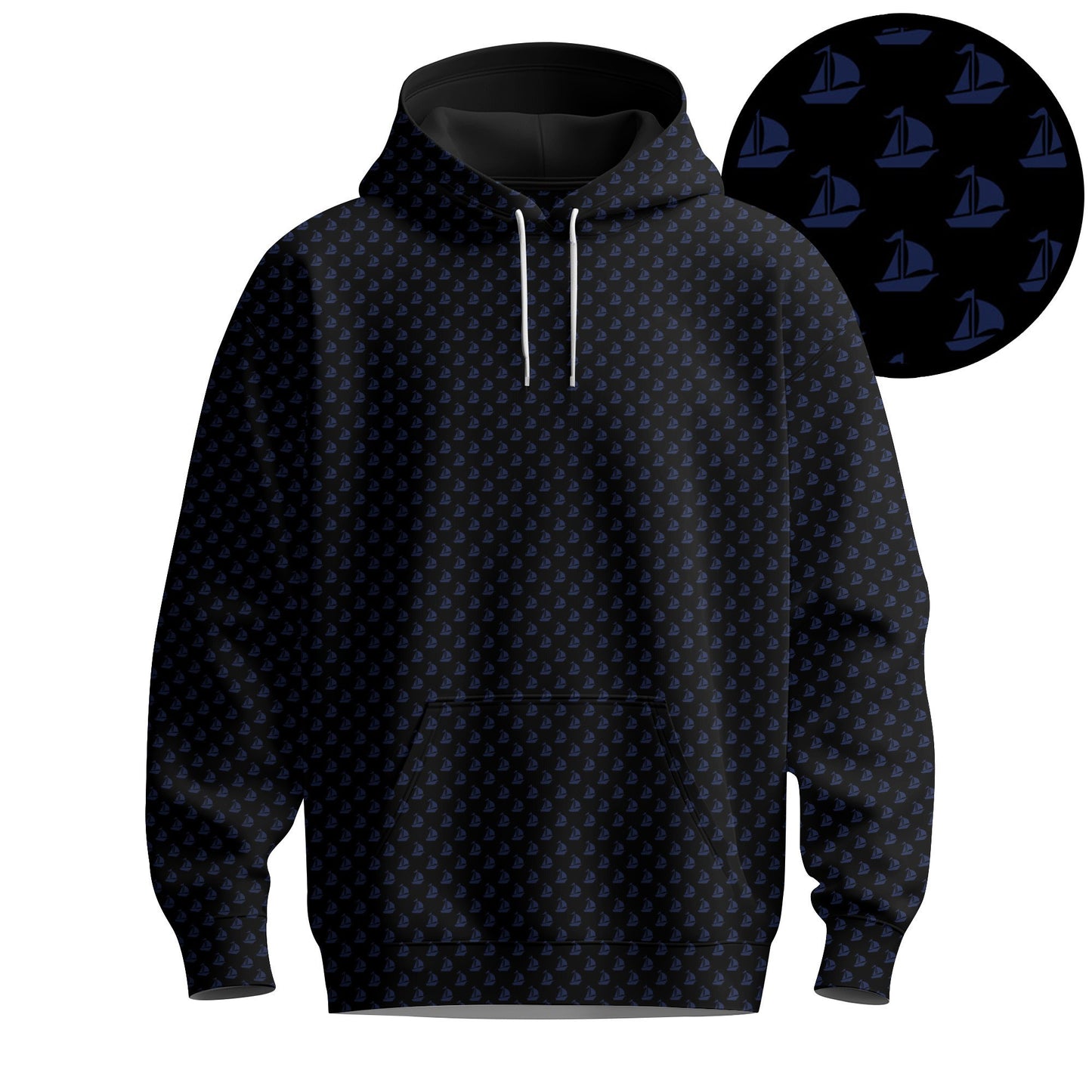 2026 White Blue Ship Men Hoodie