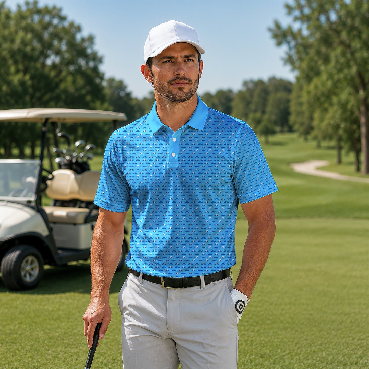 Mustache Blue Seamless Pattern Men Polo Shirt