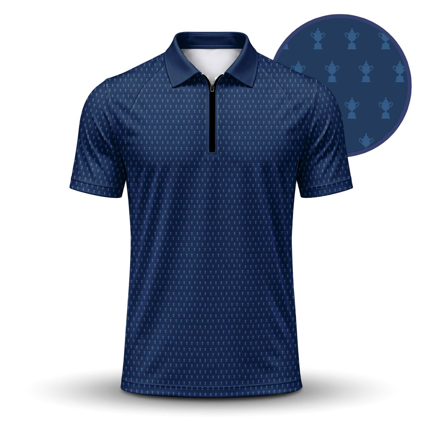 2027 Trophy Pattern Blue Men Zip Polo Shirt