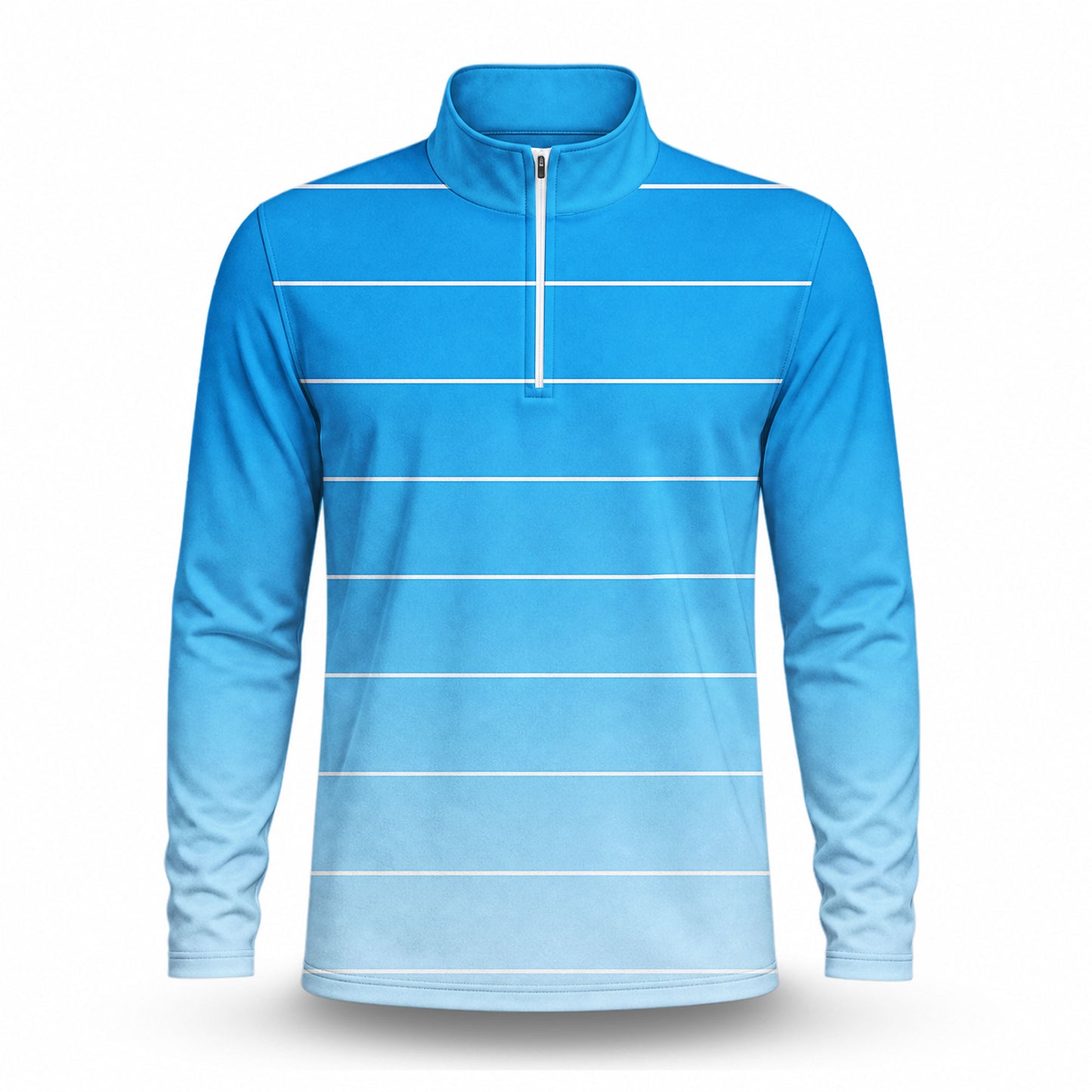 Gradient Blue White Horizontal Lines Men Quarter-zip Pullover