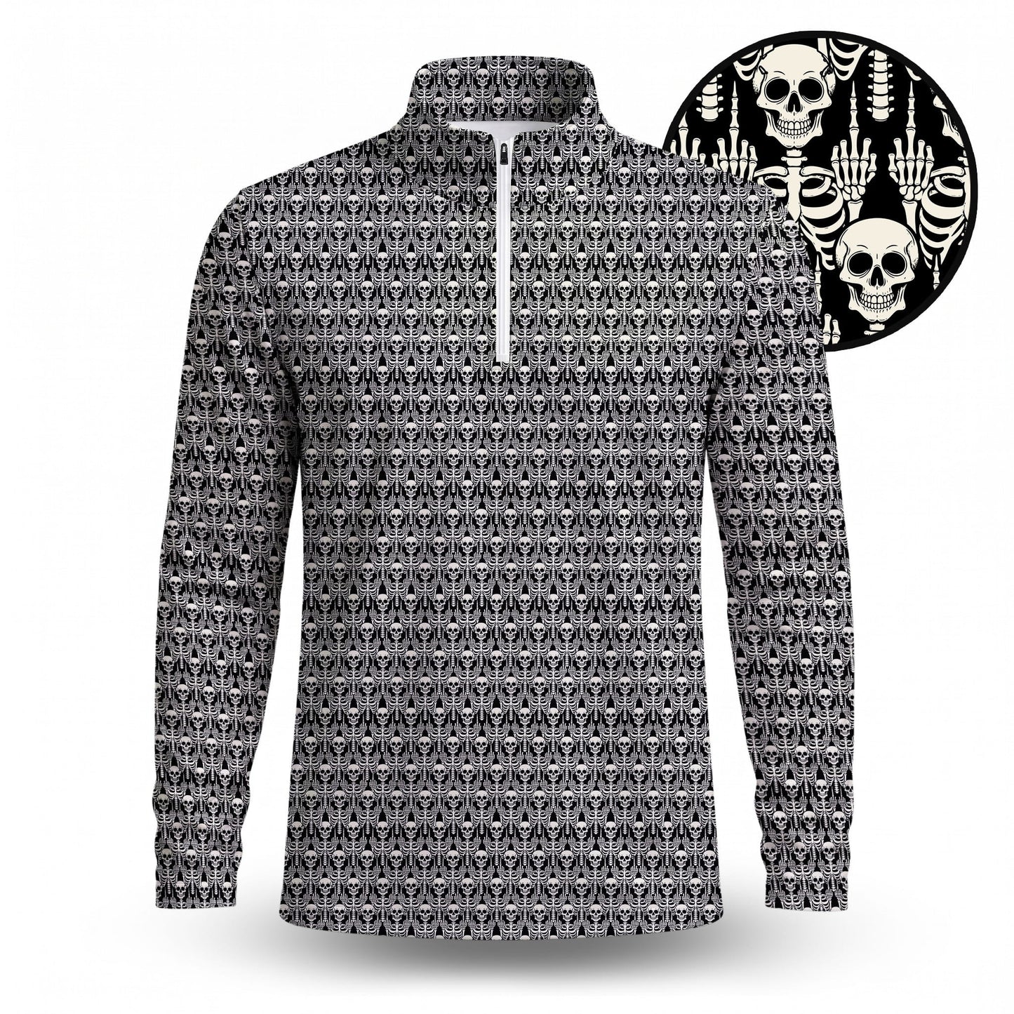 Skeleton Finger Pattern Men Quarter-zip Pullover