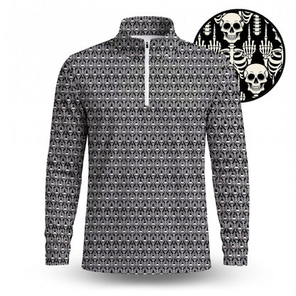 Skeleton Finger Pattern Men Quarter-zip Pullover