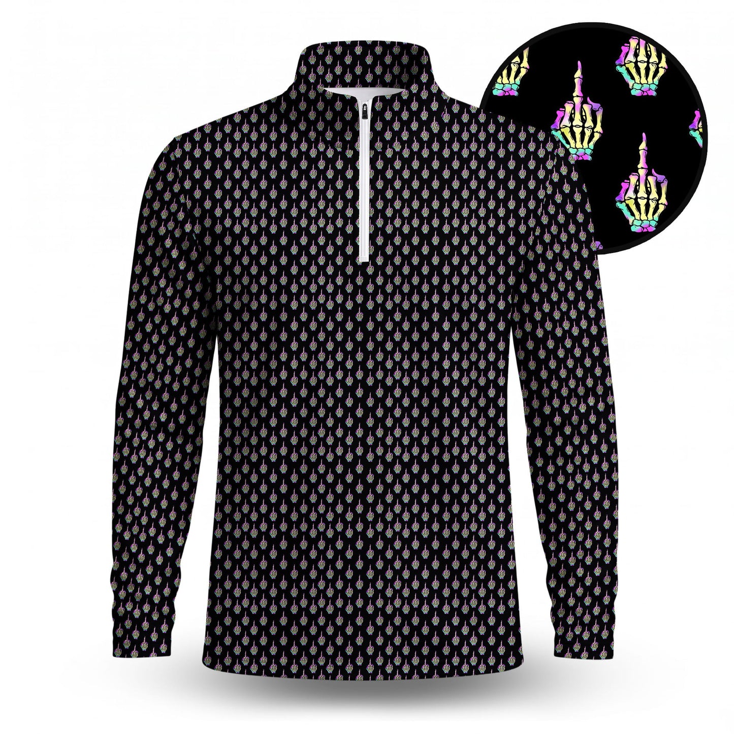 Ombre Skeleton Finger Pattern Men Quarter-zip Pullover