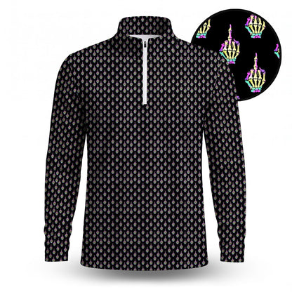 Ombre Skeleton Finger Pattern Men Quarter-zip Pullover