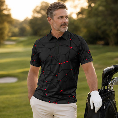 Dark Red Net 2027 PGA Men Polo Shirt