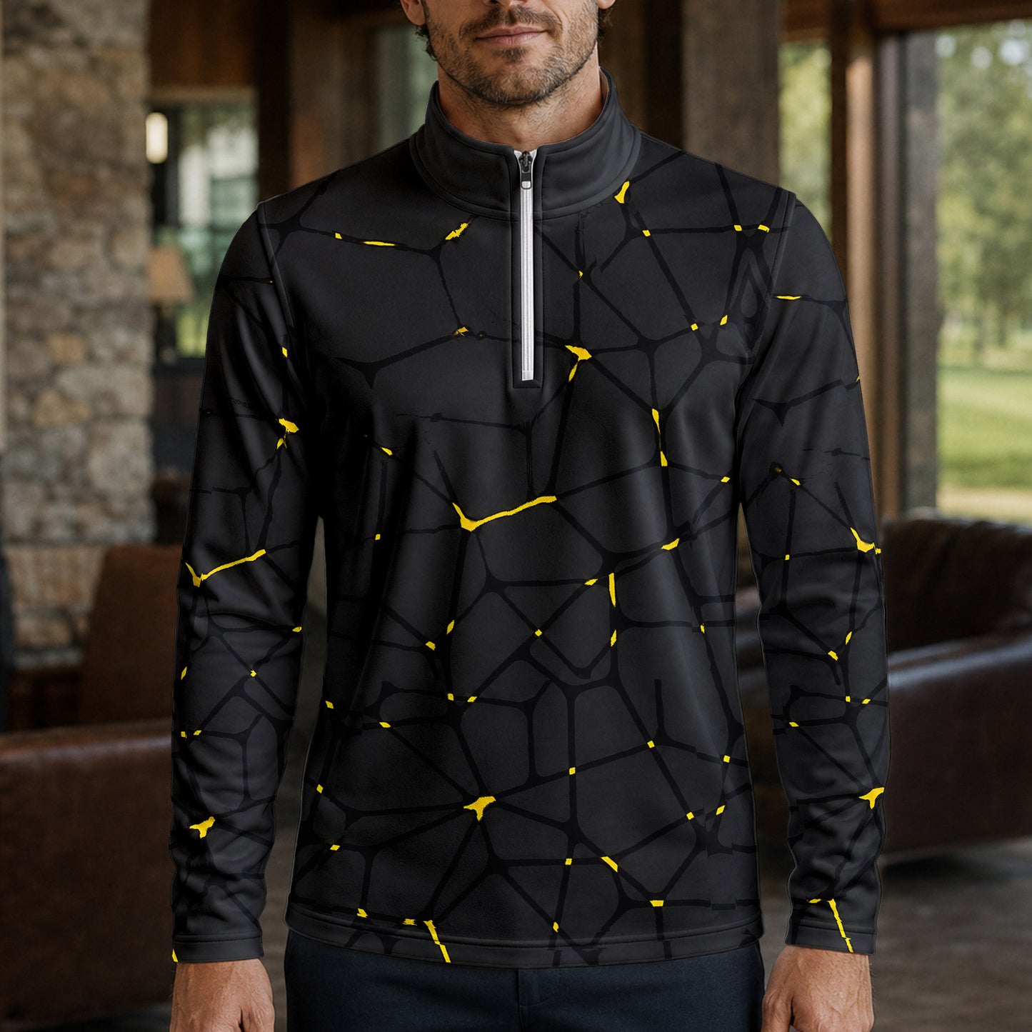 Dark Yellow Net The Open Men Quarter-zip Pullover