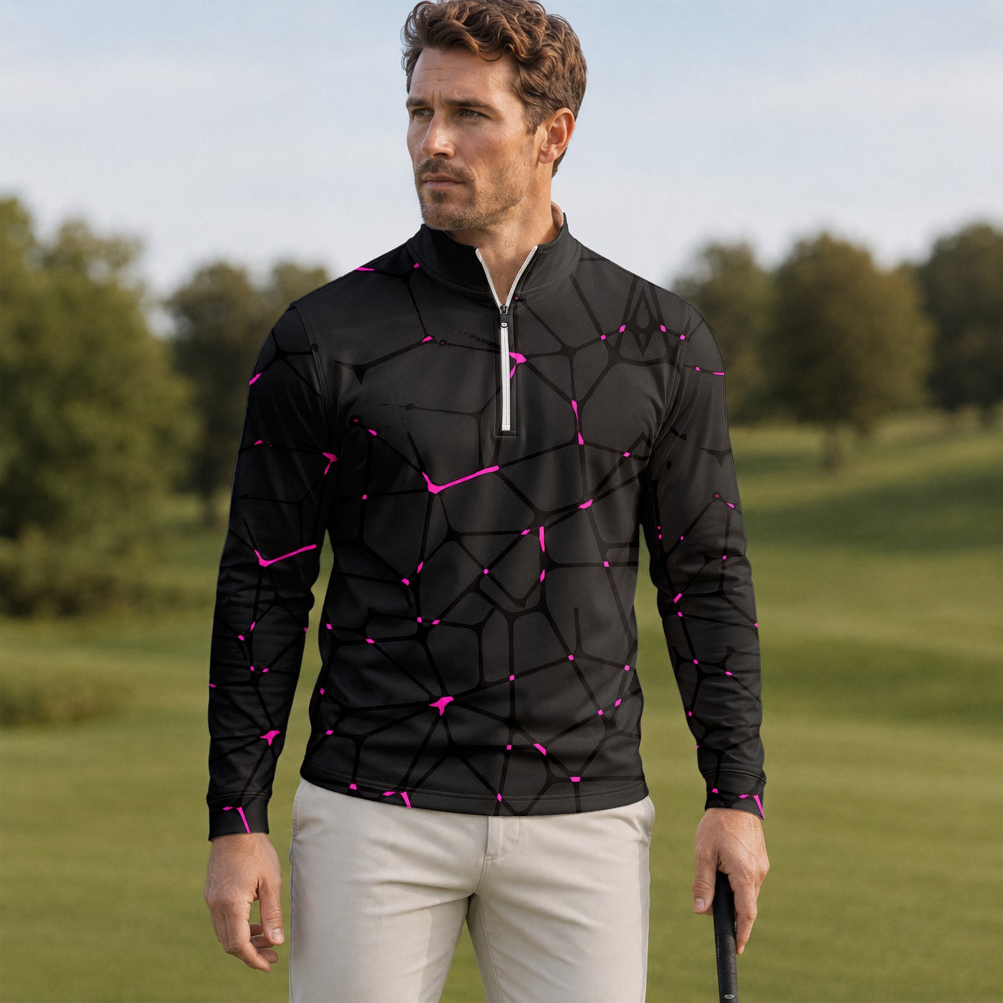 Dark Pink Net The Open Men Quarter-zip Pullover