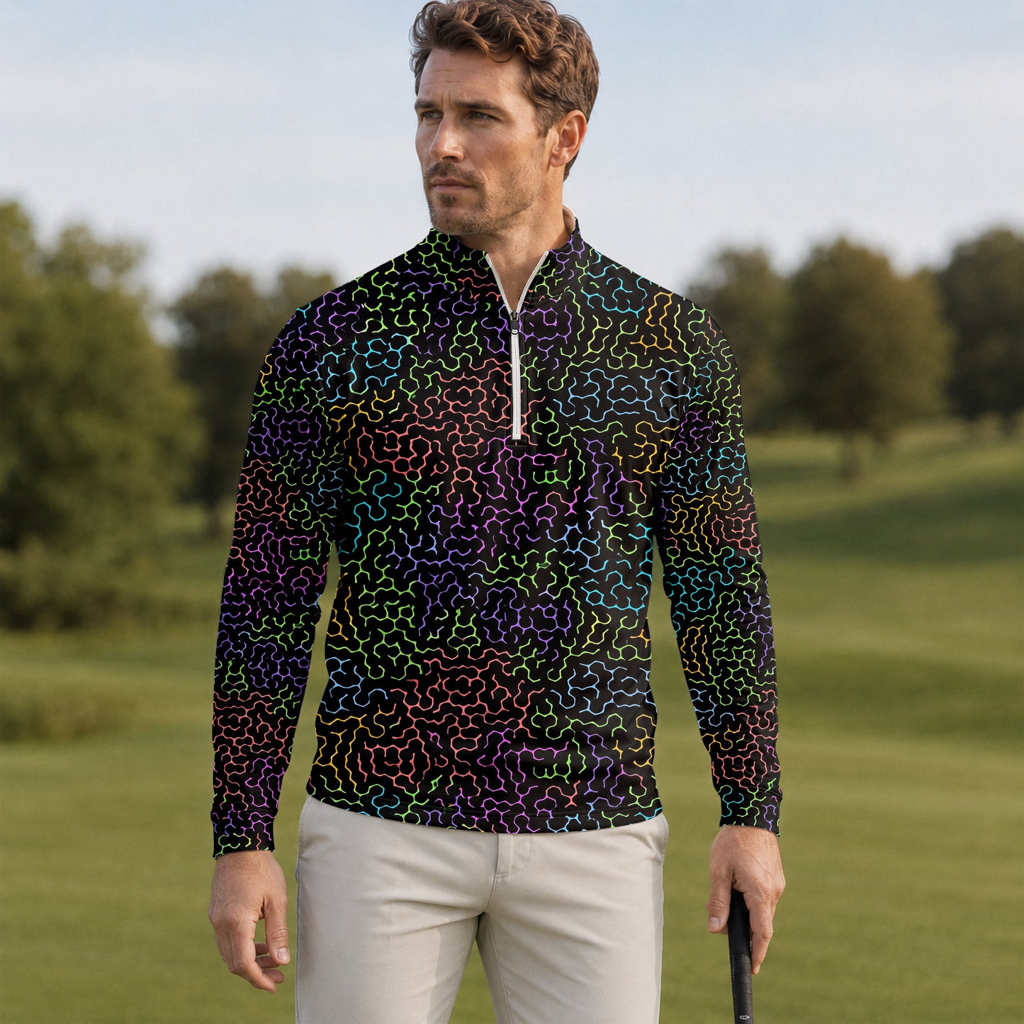 Black Color Men Quarter-zip Pullover