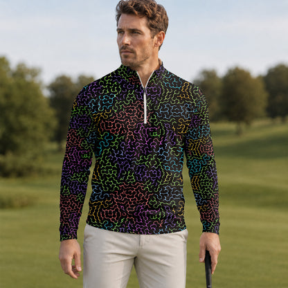 Black Color Men Quarter-zip Pullover