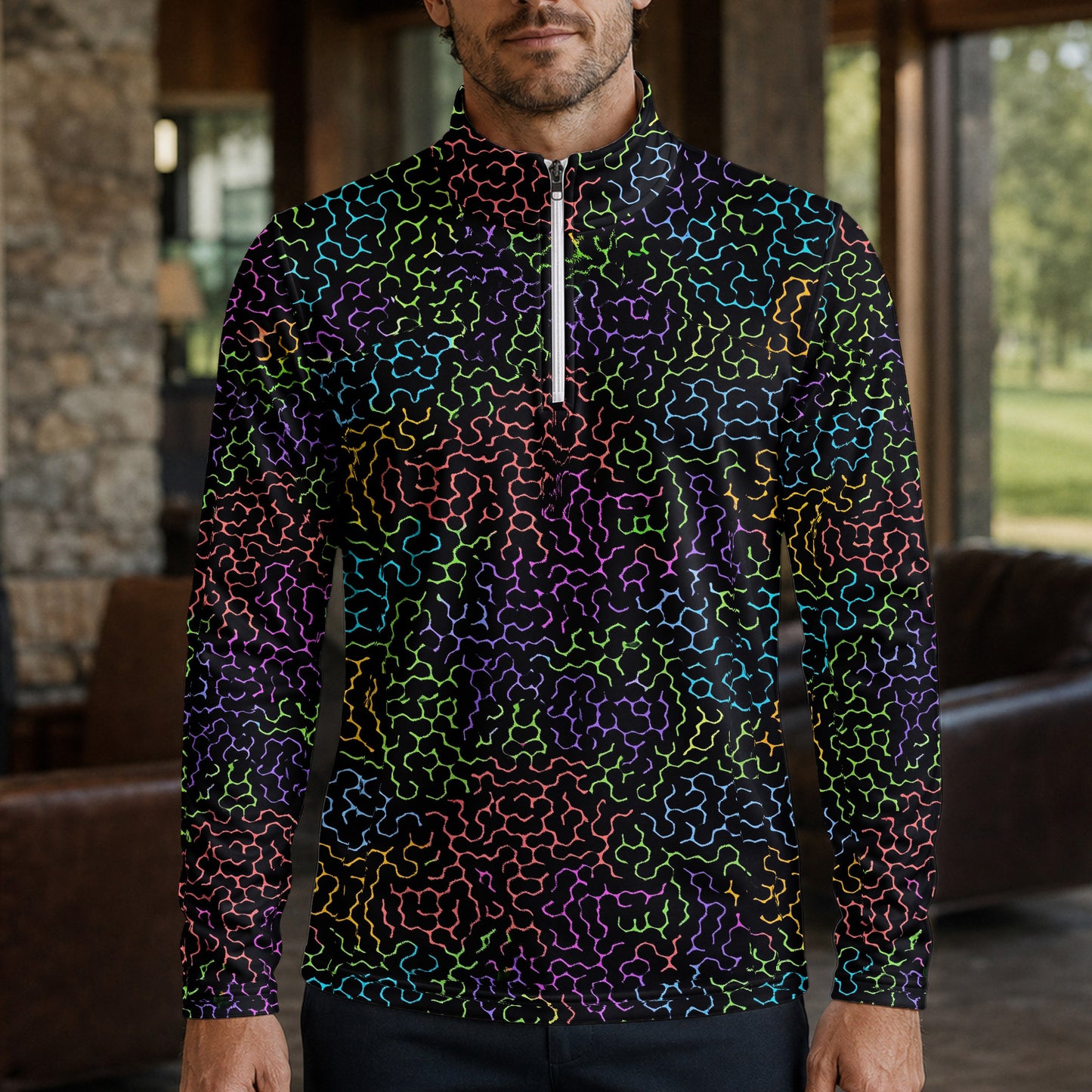Black Color Men Quarter-zip Pullover