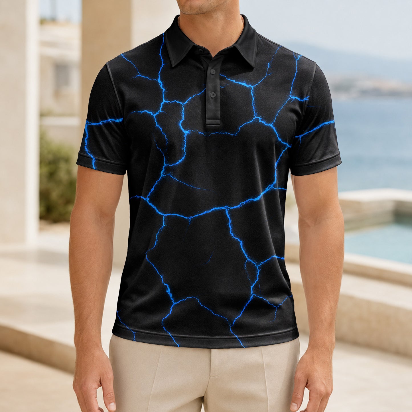 Black Blue Cracks Men Polo Shirt