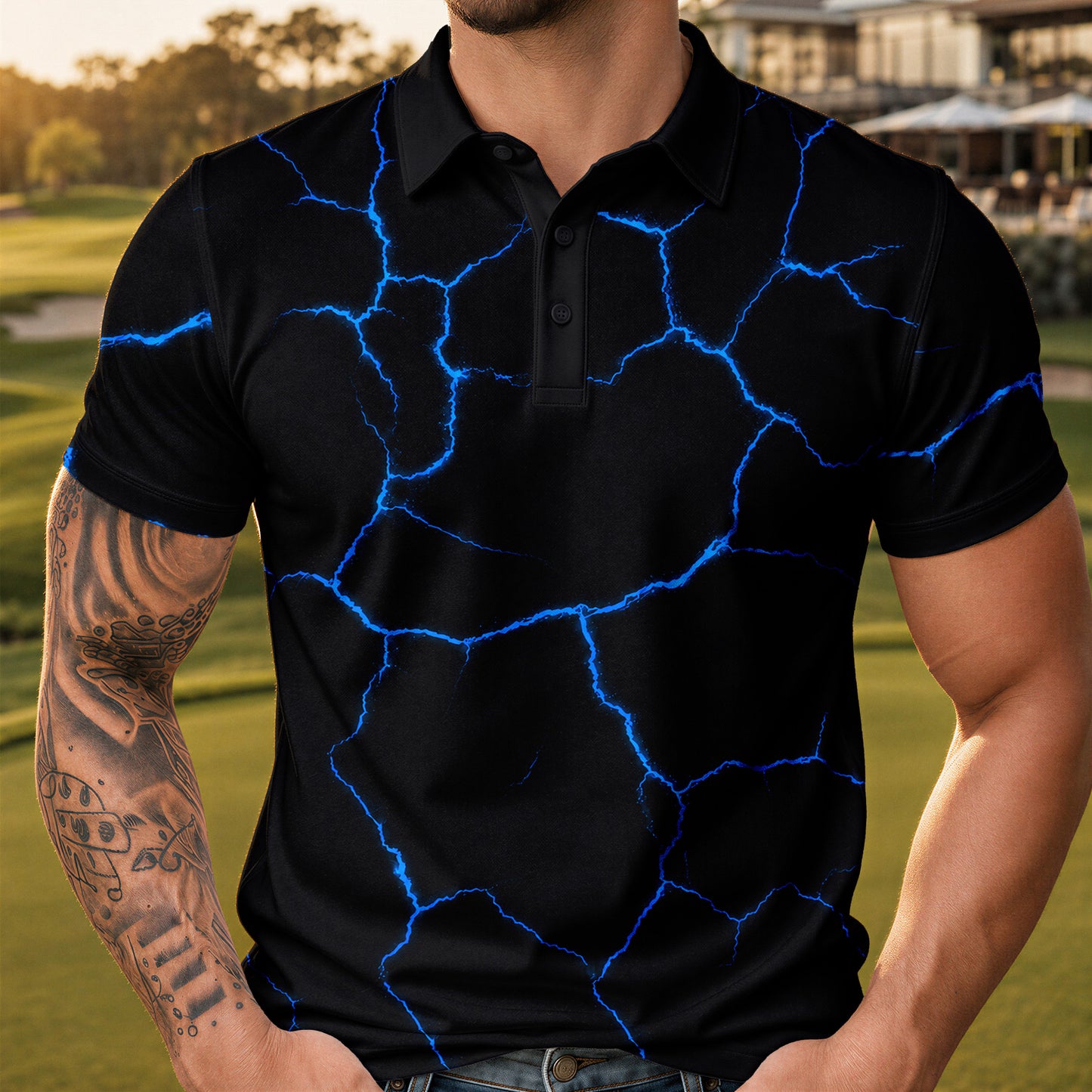 Black Blue Cracks Men Polo Shirt