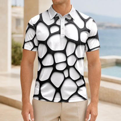 Black White Foam Pattern Men Polo Shirt