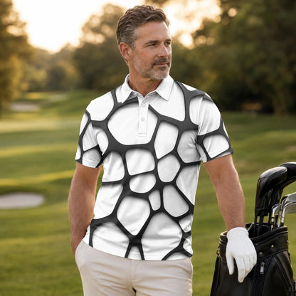 Black White Foam Pattern Men Polo Shirt