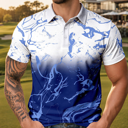 Ombre Blue White Men Polo Shirt