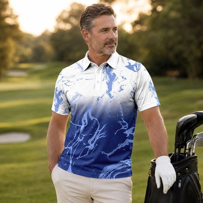 Ombre Blue White Men Polo Shirt