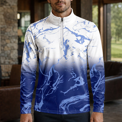 Ombre Blue White Men Quarter-zip Pullover