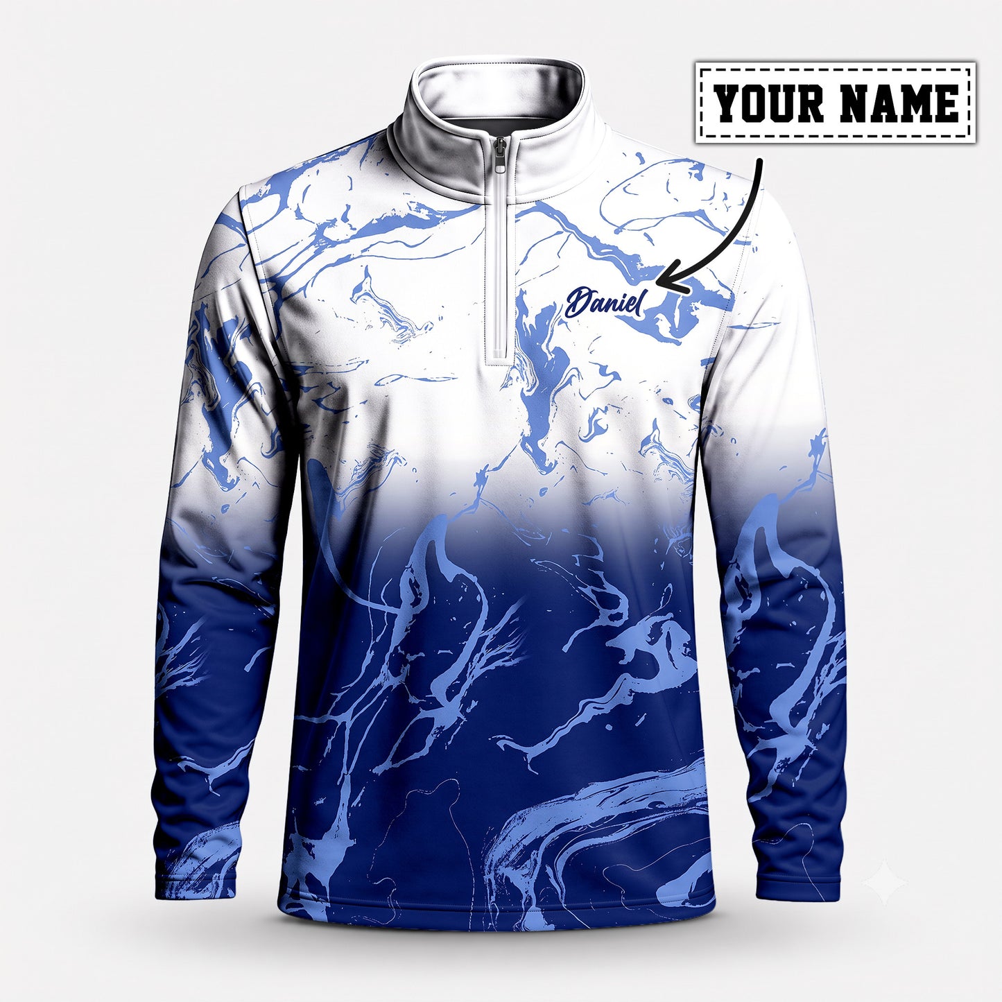 Ombre Blue White Men Quarter-zip Pullover
