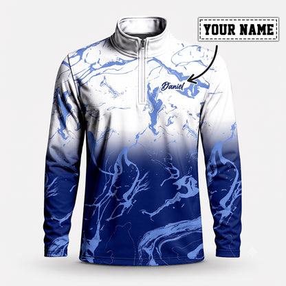 Ombre Blue White Men Quarter-zip Pullover