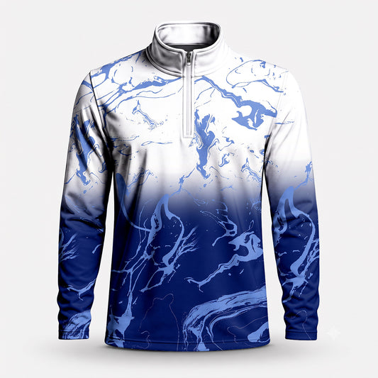 Ombre Blue White Men Quarter-zip Pullover