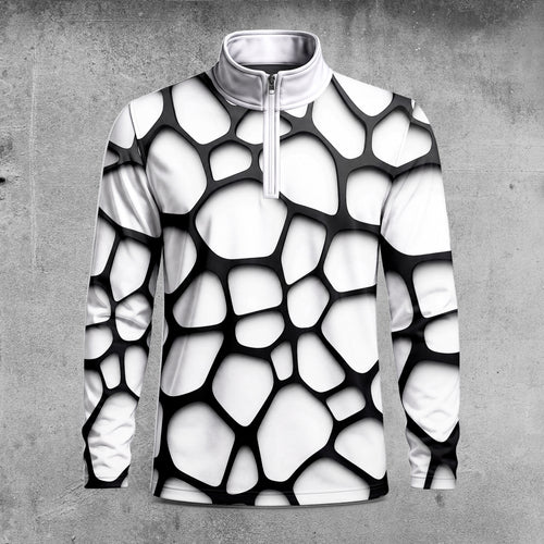 Black White Foam Pattern Men Quarter-zip Pullover