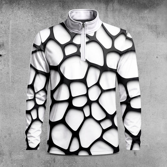 Black White Foam Pattern Men Quarter-zip Pullover