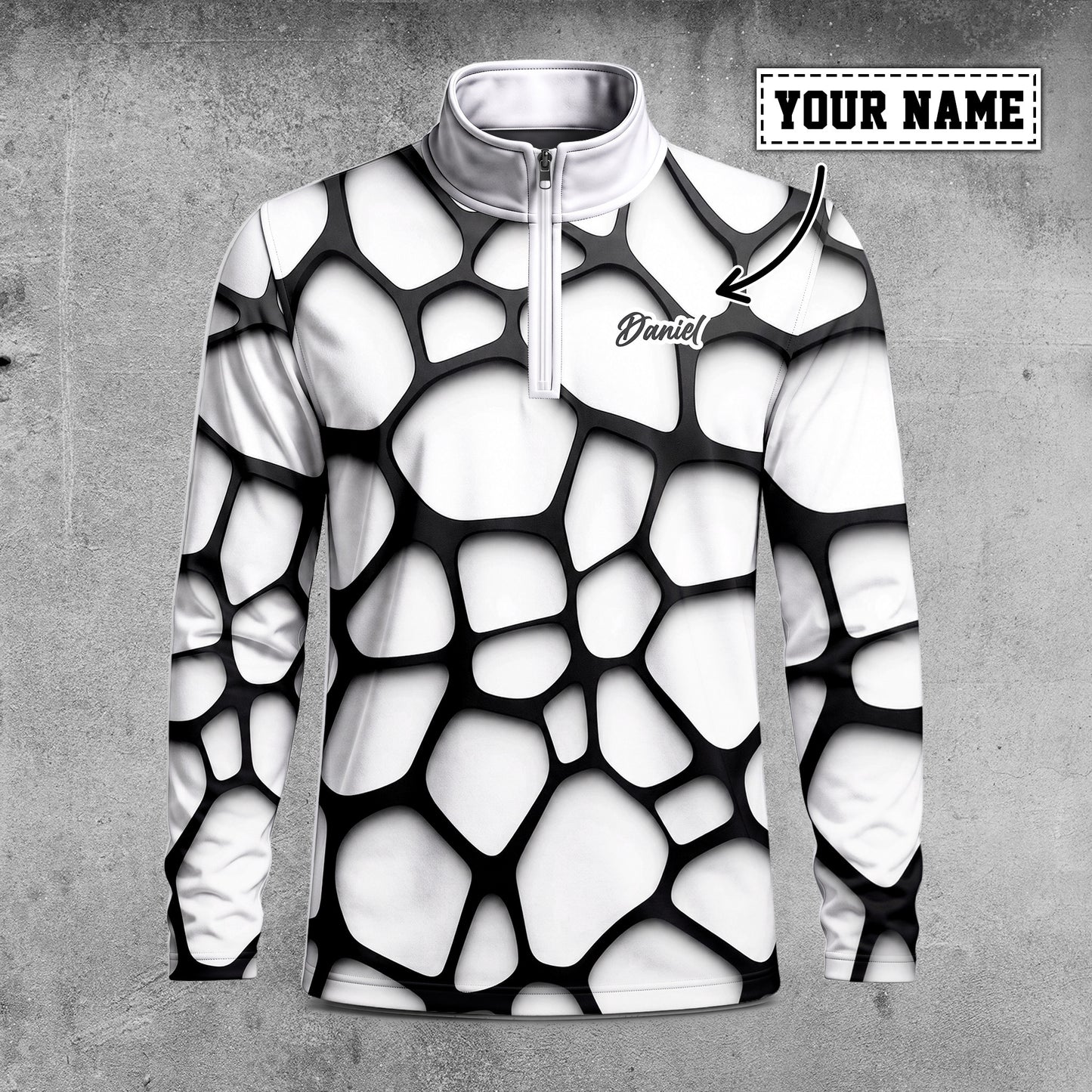 Black White Foam Pattern Men Quarter-zip Pullover