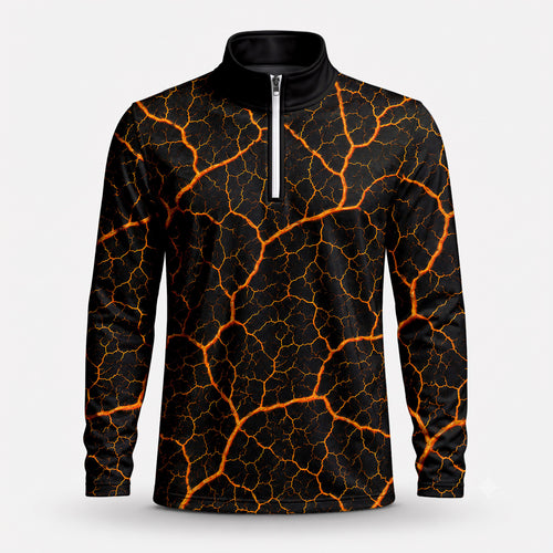 Orange Leaf Vein Quarter-zip Pullover