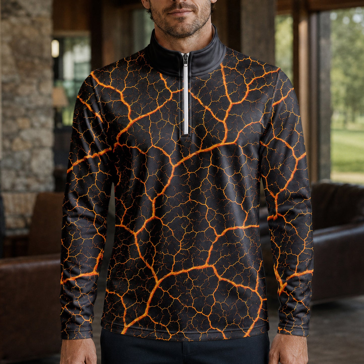 Orange Leaf Vein Quarter-zip Pullover