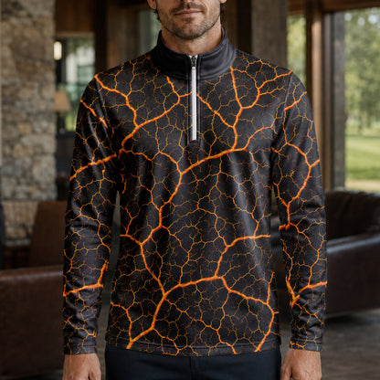 Orange Leaf Vein Quarter-zip Pullover