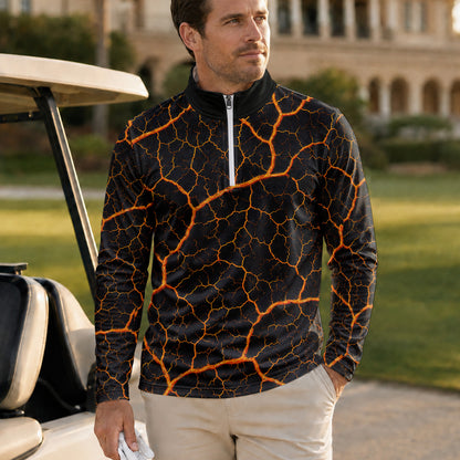 Orange Leaf Vein Quarter-zip Pullover