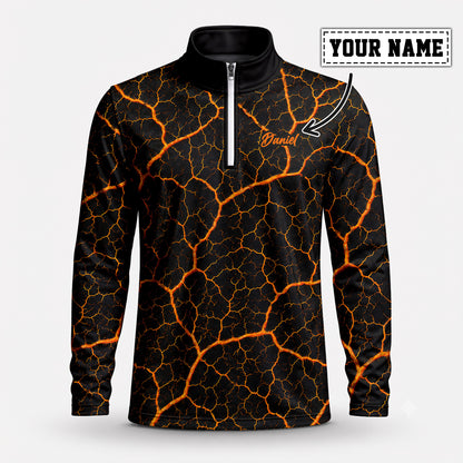 Orange Leaf Vein Quarter-zip Pullover